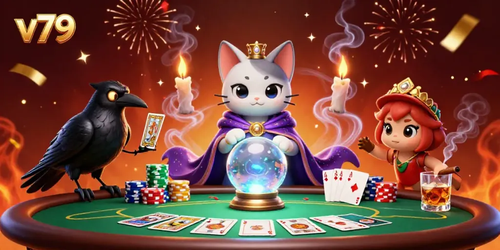 Engage in thrilling gameplay at v79 casino with vibrant characters and poker elements.