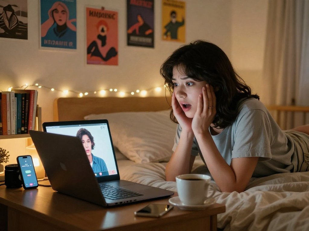 AI porn chat interaction in a cozy bedroom, featuring engaging dialogue and immersive visuals in a relaxed atmosphere.
