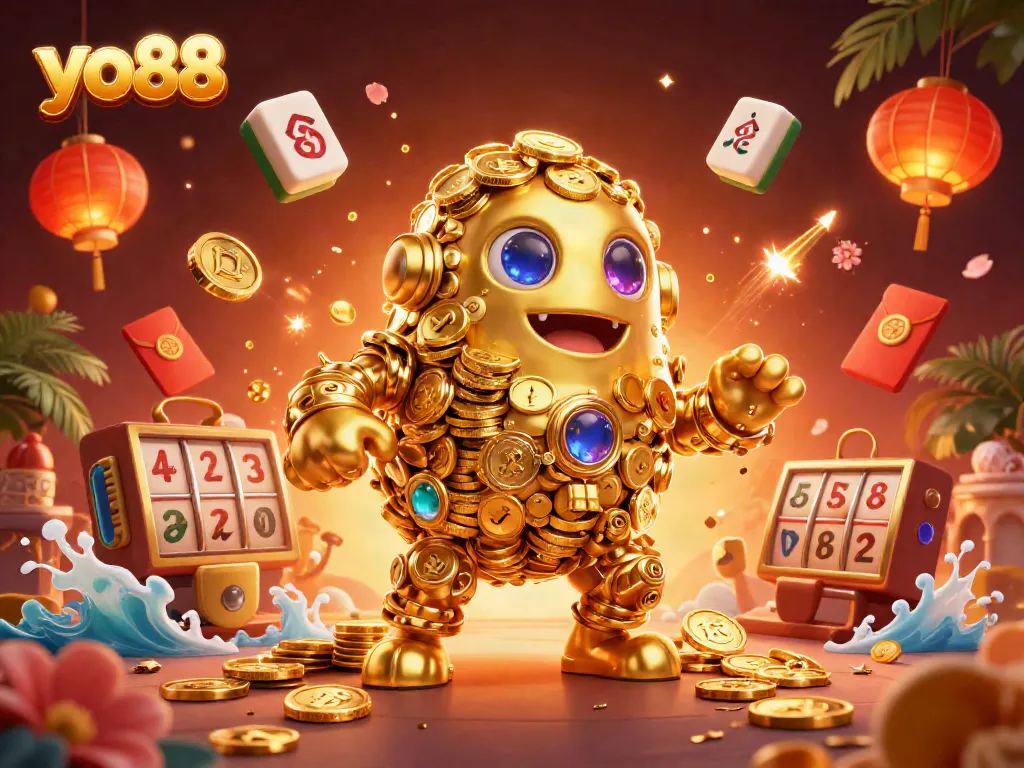 Experience the thrill of winning at yo88 with a vibrant, dynamic gaming scene featuring golden elements.