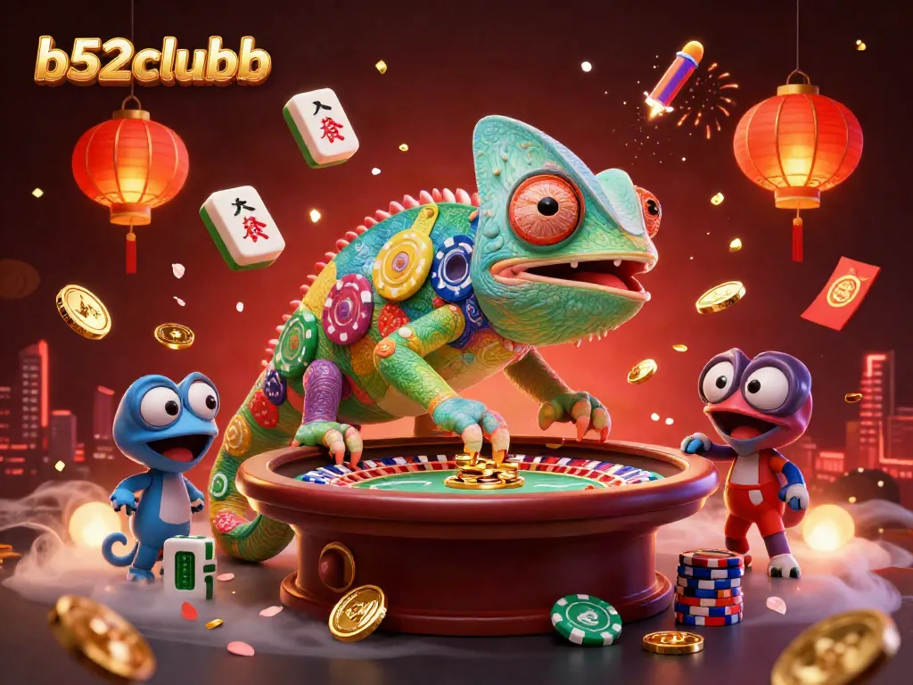 Experience thrilling gameplay in b52clubb as the chameleon casino owner collects golden coins amidst vibrant casino elements.