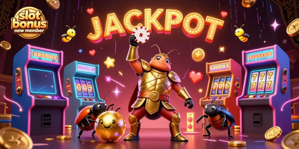 Experience the excitement of the casino with the slot bonus new member, featuring vibrant characters and gaming elements.