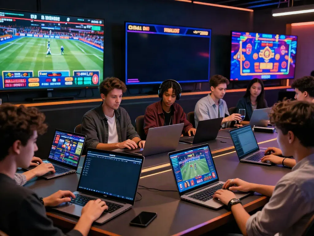Five 88 showcasing a vibrant online gambling environment with diverse individuals engaging in betting activities seamlessly.