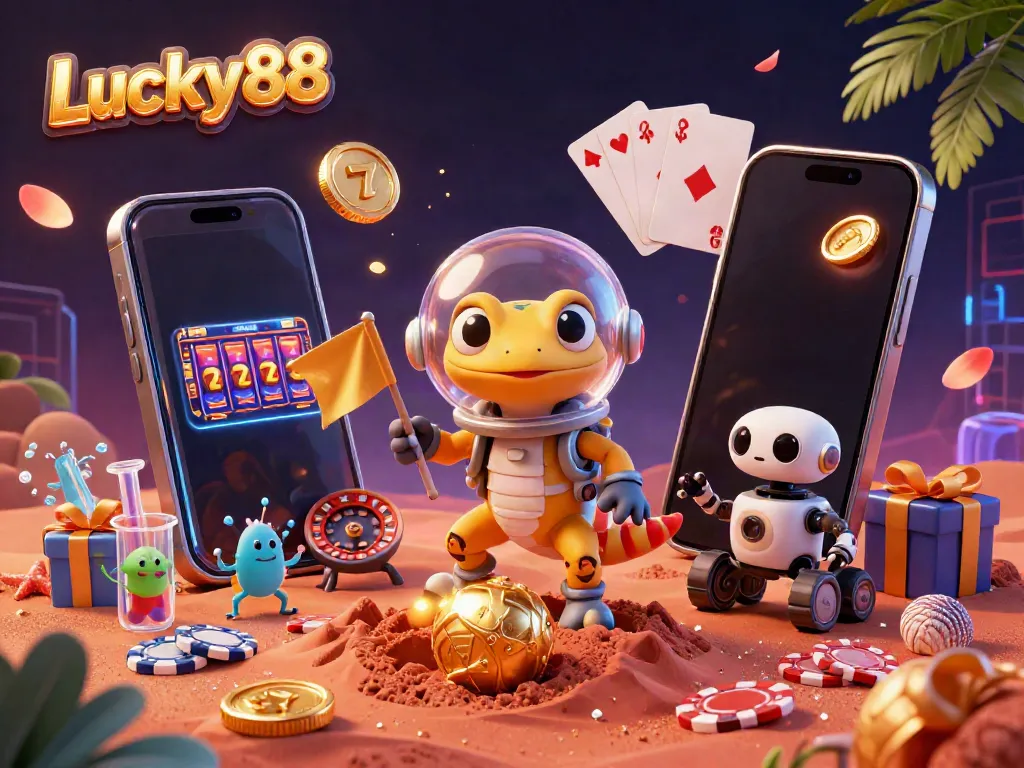 Join the Lucky88 casino adventure with a Martian gecko discovering a golden casino in space.