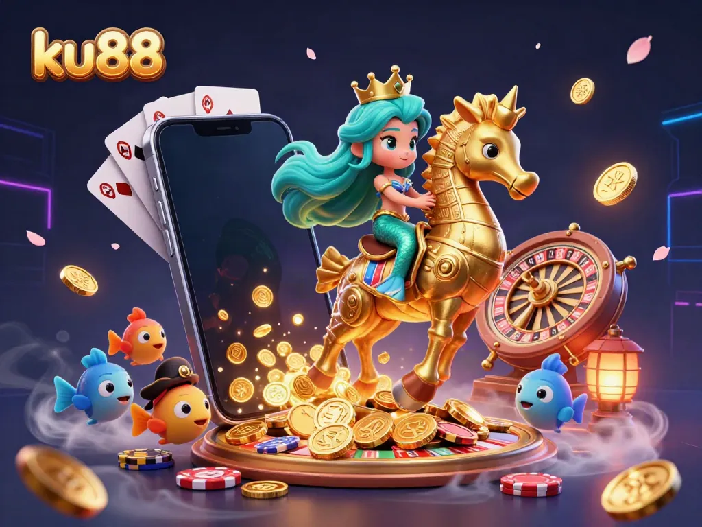 Experience the thrilling ku88 casino adventure with a mermaid princess, vibrant slot games, and rich treasures.