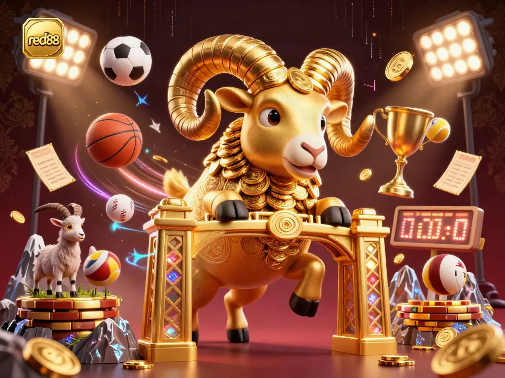Experience thrilling gameplay on red88 with a golden ram charging through a vibrant casino scene.
