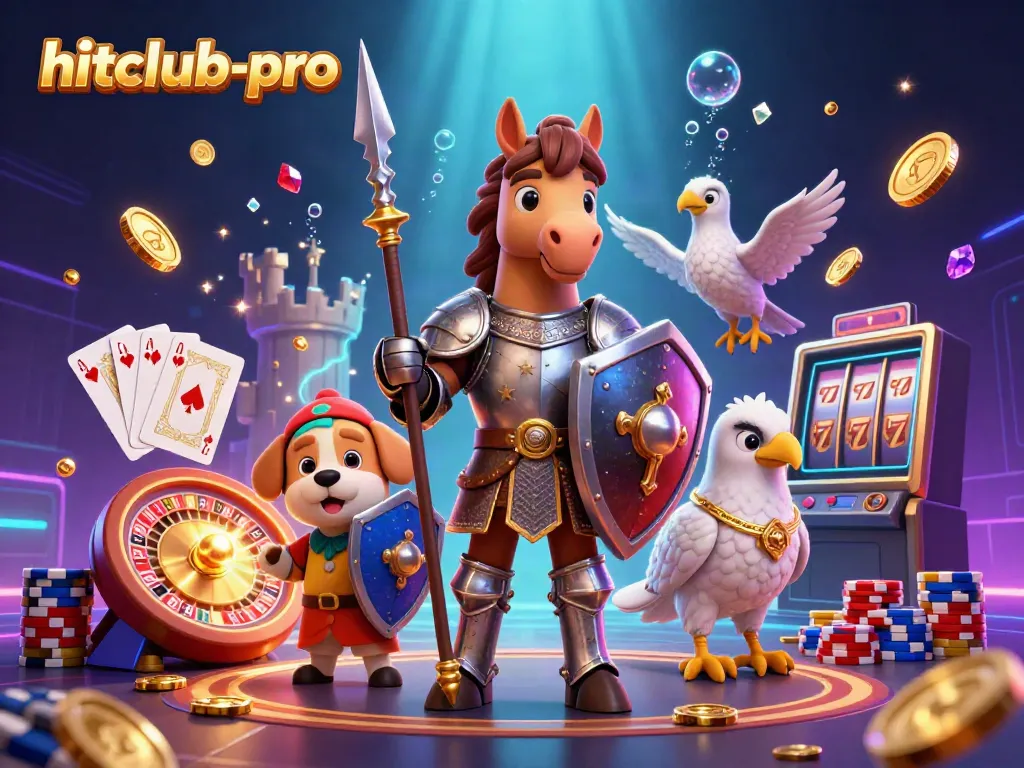 Hitclub-pro showcases thrilling casino action with vibrant 3D elements and characters navigating a dynamic gambling environment.