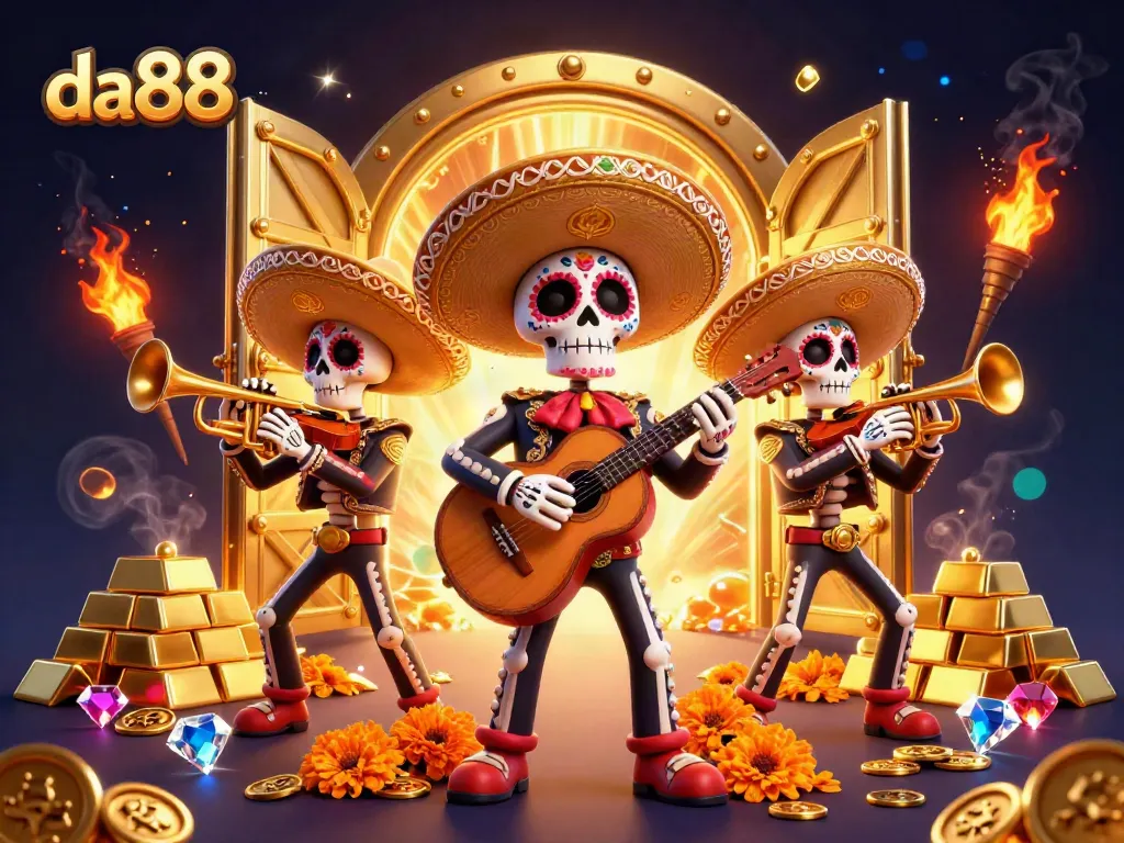 Experience winning thrills with da88 as the mariachi band performs in a vibrant casino scene.