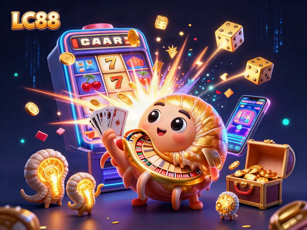 LC88 showcases an exciting casino scene with a giant nautilus roulette wheel and glowing ammonites.