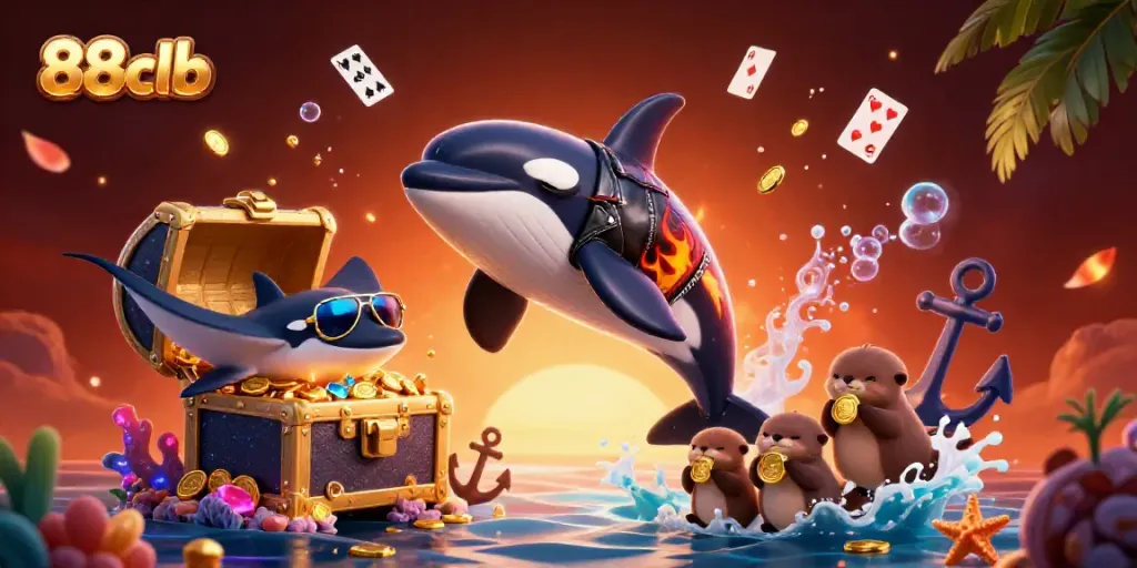 Experience gaming excitement at 88clb with vibrant sea creatures and treasure imagery.