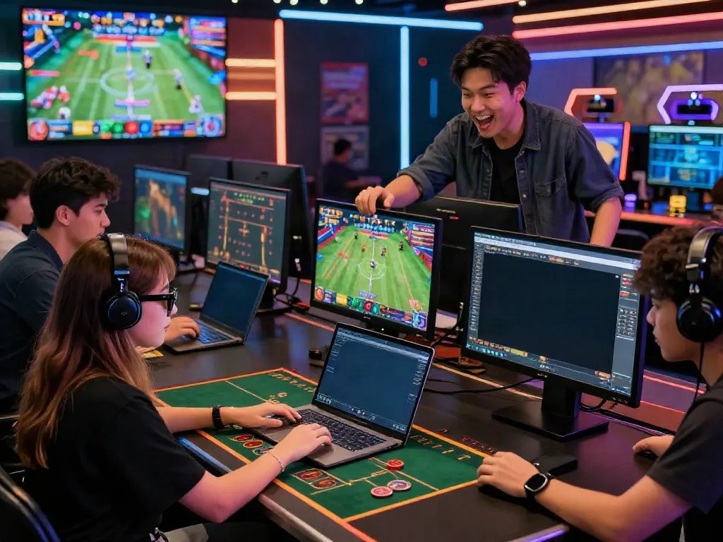 Exciting scene of players engaging with man 88 online gaming platform, showcasing diverse activities and digital elements.