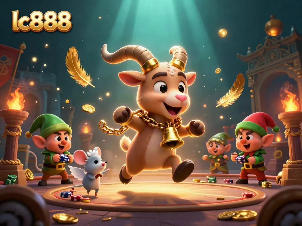 Join the festive excitement of lc888 casino with a spooky Krampus goat, angel mouse, and mischievous gremlins!