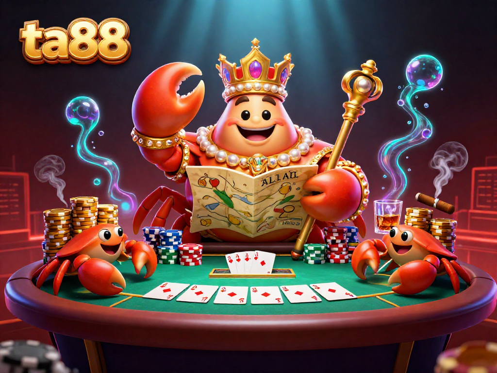 Join the ta88 poker champion in a vibrant, treasure-filled giant casino scene.
