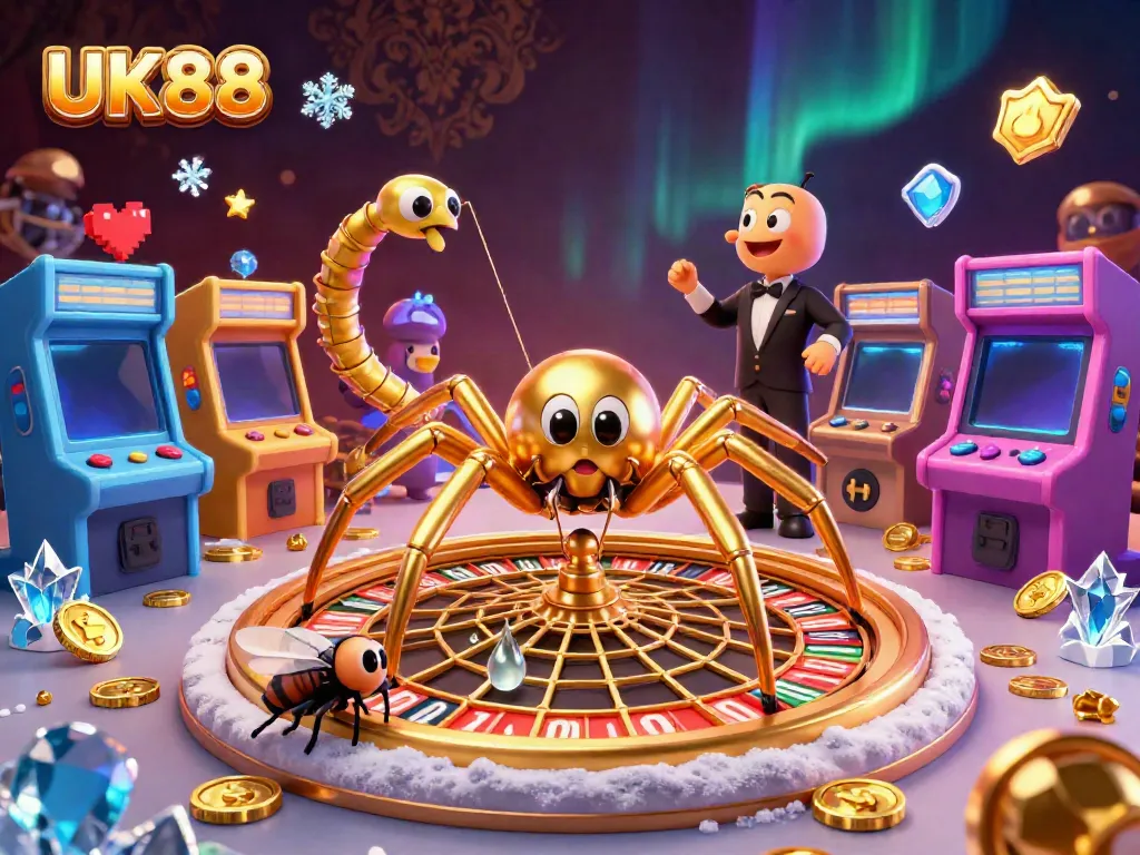 Experience thrilling betting at UK88 with a colorful 3D casino scene featuring animated characters.