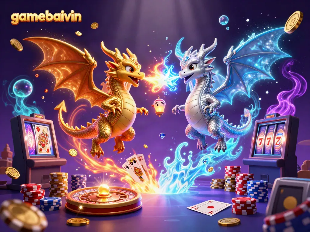 Experience the excitement of gamebaivin with dynamic casino-themed dragons and rich visual elements