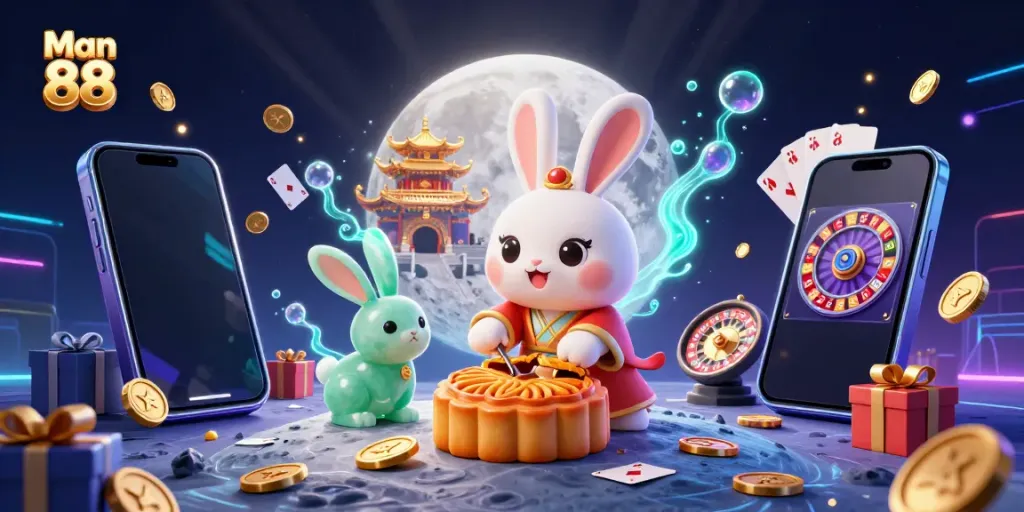 Experience thrilling gameplay with Man 88, featuring a moon rabbit and casino elements.