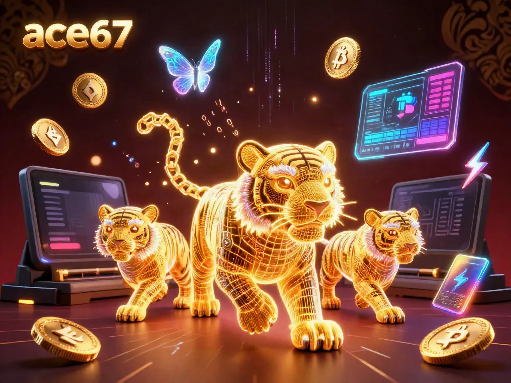 Experience thrilling games at ace67 with a digital landscape showcasing vibrant energy and cryptocurrencies.