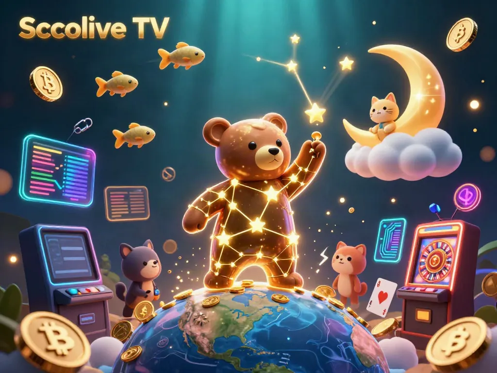 Socolive TV's engaging 3D scene showcasing a constellation bear and gambling motifs, depicting the excitement of online betting.