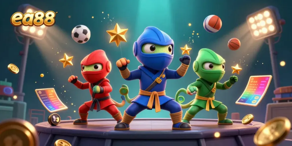 Engage with ea88 gaming strategies highlighted by a dynamic chameleon ninja team in action.