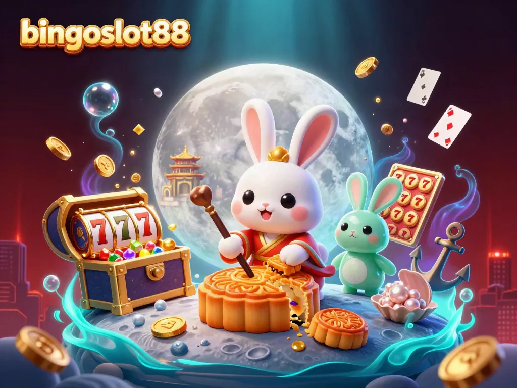 Permainan bingoslot88 dengan kelinci bulan dan simbol slot mengungkapkan kebahagiaan judi.