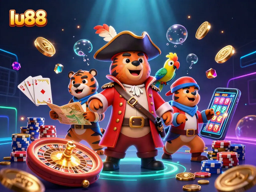 Experience thrilling slots and casino games with lu88's vibrant, dynamic 3D illustration.