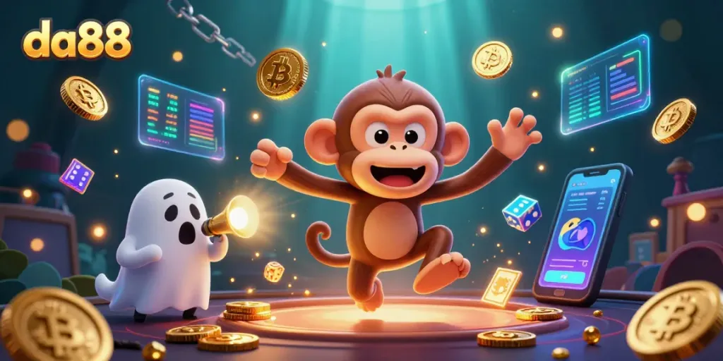 Experience thrilling fun with da88 in an illuminated haunted casino scene filled with golden gaming treasures.