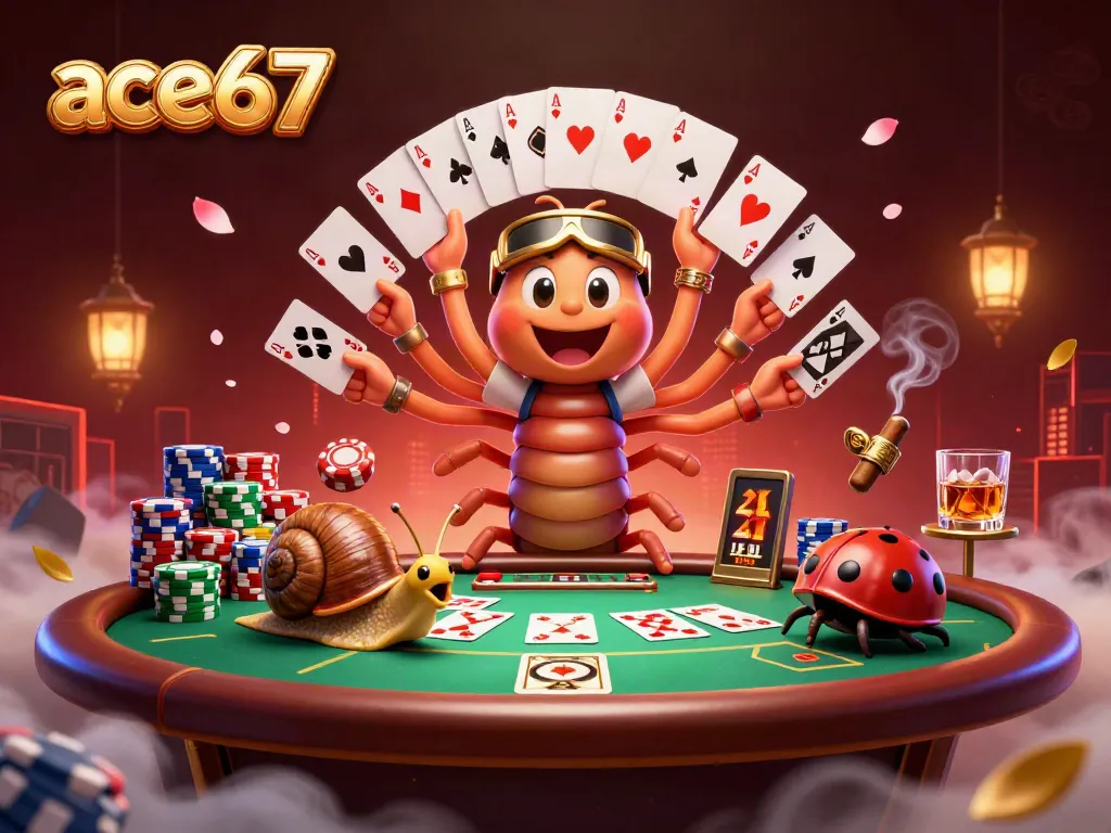 Experience exciting poker action in ace67 with a millipede dealer and colorful chip stacks, enhancing your gambling journey.