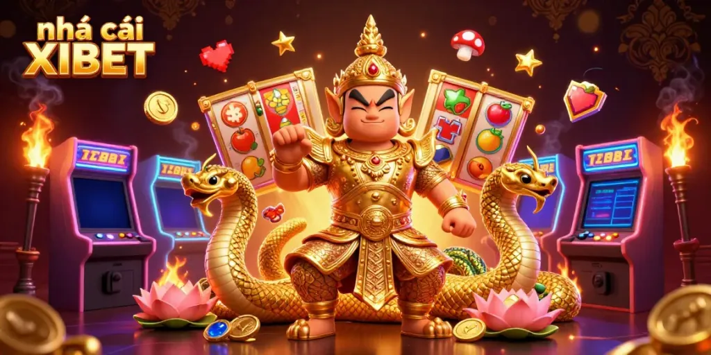 Engage with the vibrant atmosphere of nhà cái XIBET featuring dynamic 3D characters and classic casino elements.