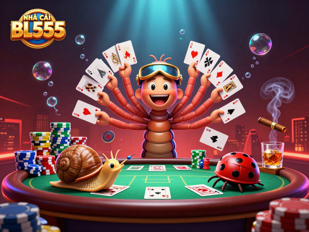Engage with NHÀ CÁI BL555's thrilling gaming scene displaying a vibrant cartoon casino experience.
